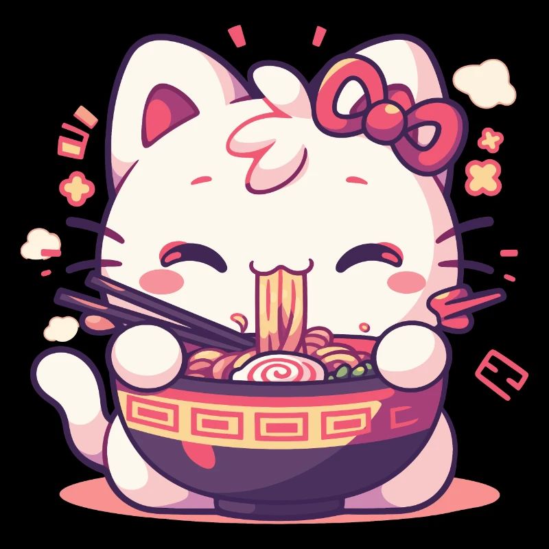 Chat qui mange des Ramens
