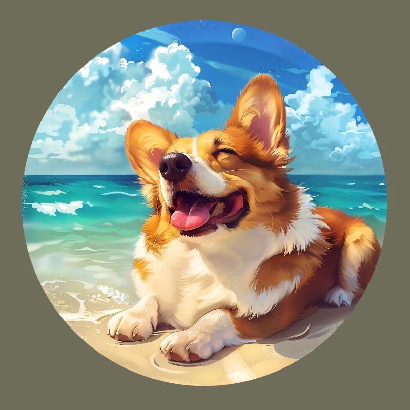 Corgi Beachside Joy Illustration