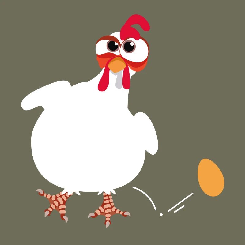 White hen lays an egg funny comic drawing
