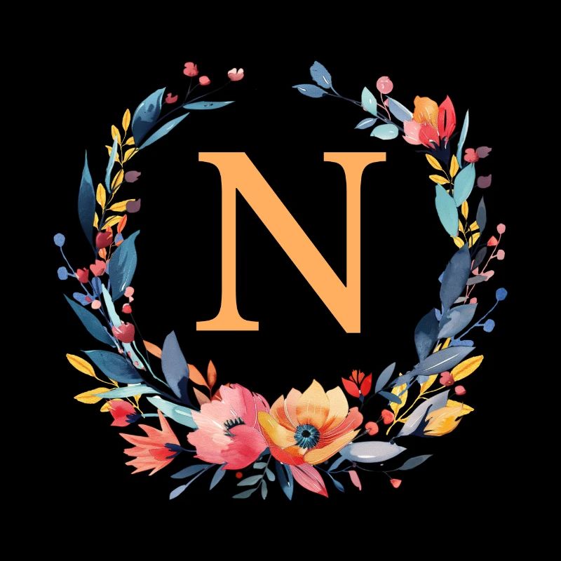 N Monogram, Flower Wreath, Personalizable