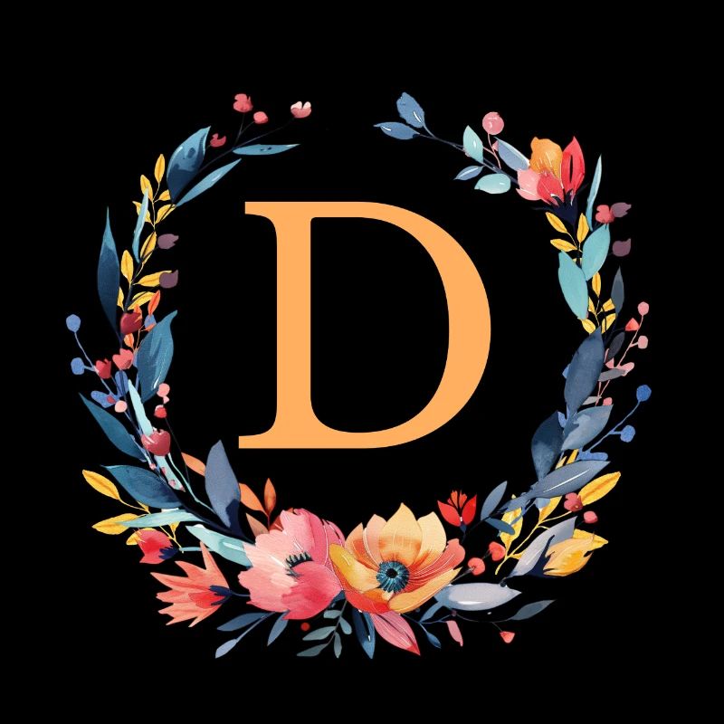 D Monogram, Flower Wreath, Personalizable