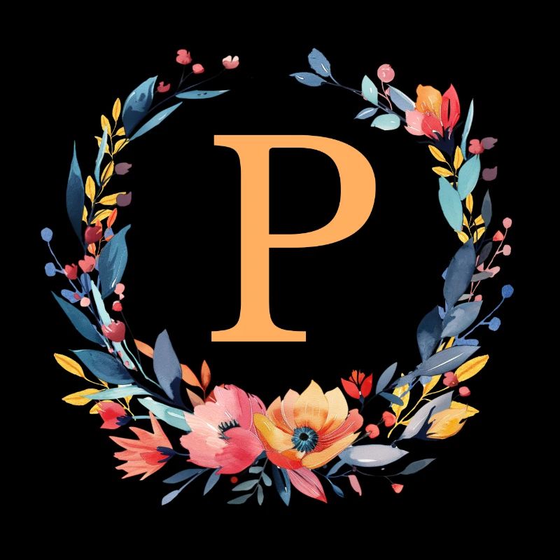 P Monogram, Flower Wreath, Personalizable