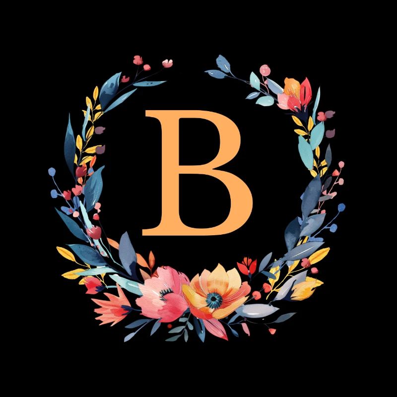 B Monogram, Flower Wreath, Personalizable