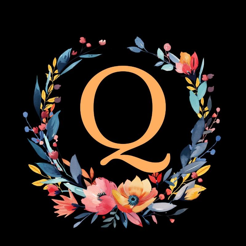 Q Monogram, Flower Wreath, Personalizable