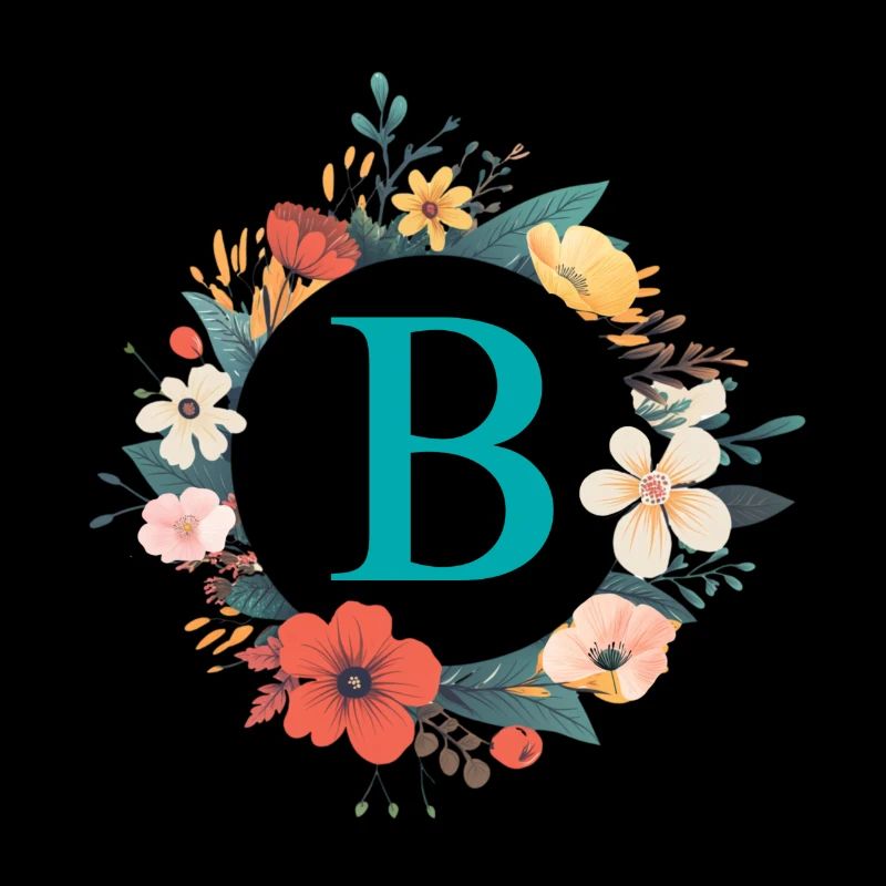 B Monogram, Flower Wreath, Personalizable