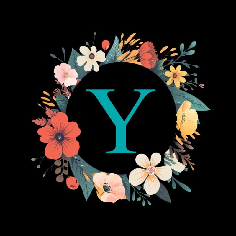 Y Monogramm, Blumen-Kranz, personalisierbar