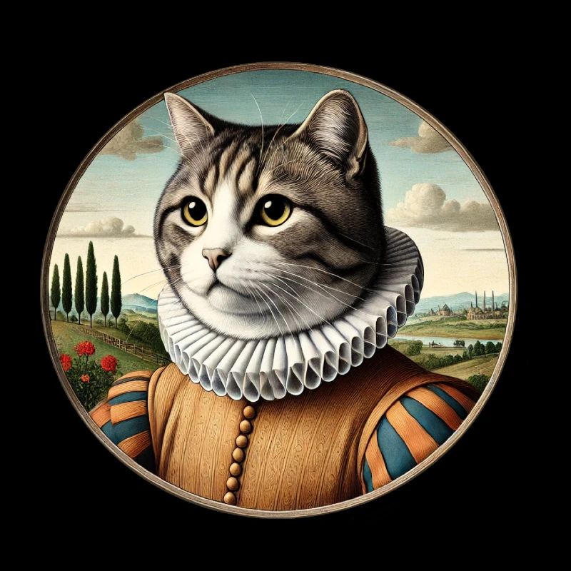 Grau getigerter Kater in einem Renaissancekostüm