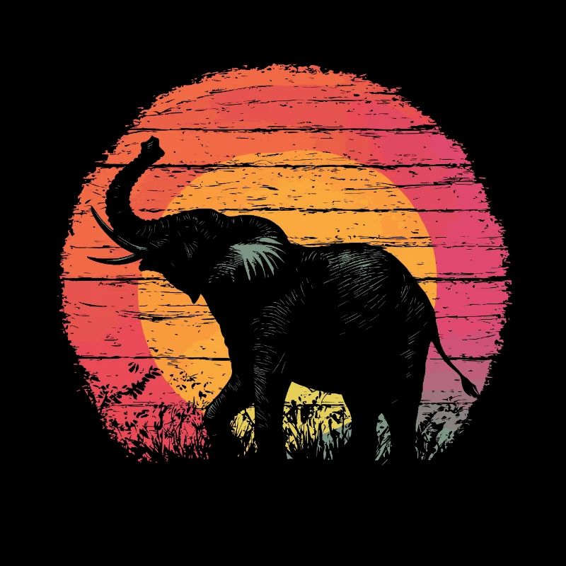 Elephant Vintage Sunset Silhouette