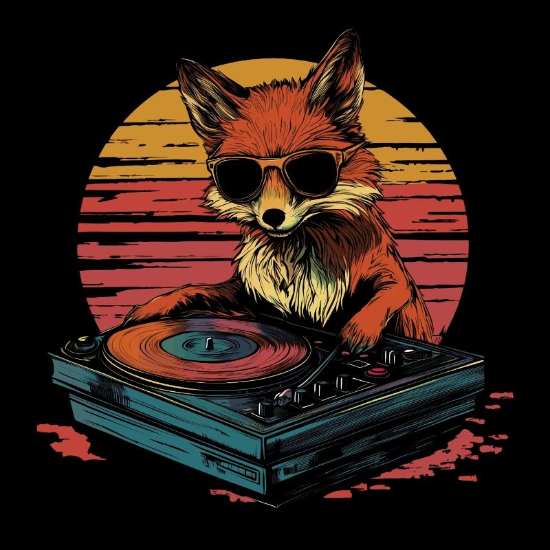 Fuchs mit Sonnenbrille als DJ am Turntable