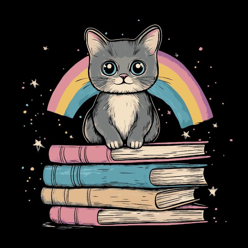 Chat mignon couché sur des livres