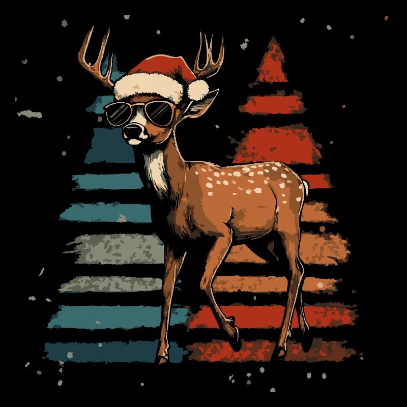 Deer with Santa hat and sunglasses