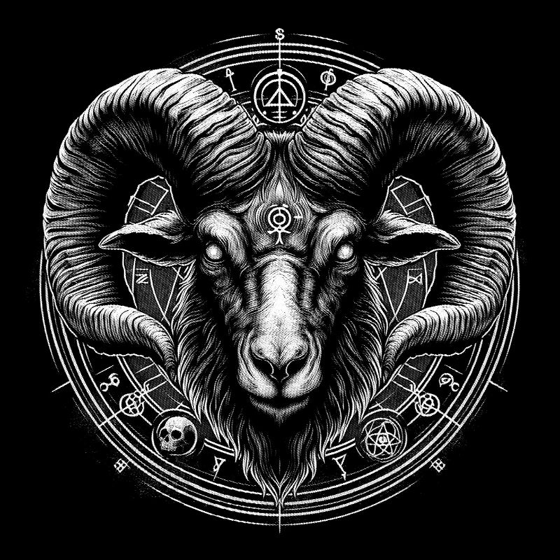 Mystical ram motif with symbols