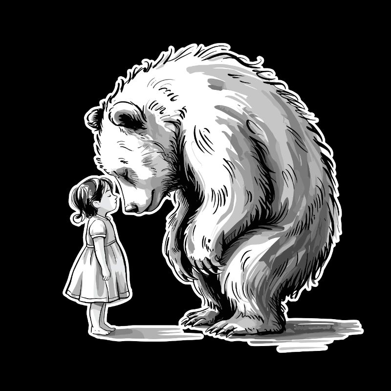 Sanfte Begegnung: Mädchen & Bär