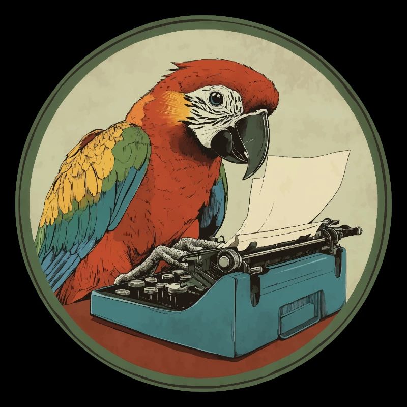 Parrot with typewriter – Feather-light and creative