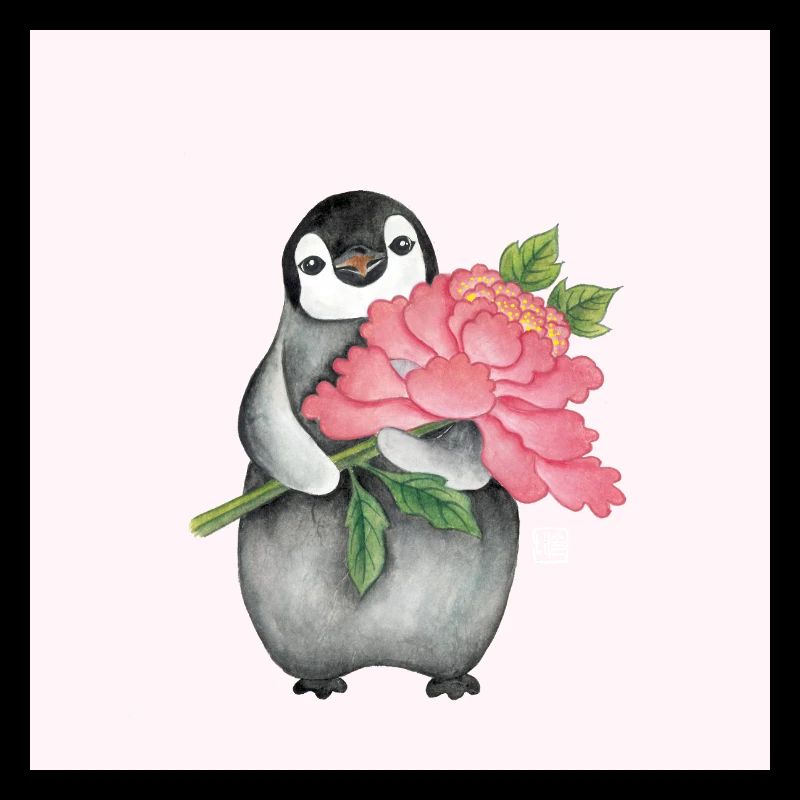 Pingouin mignon avec pivoine