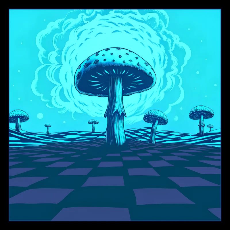 Futuristic Blue Psychedelic Mushroom Scene