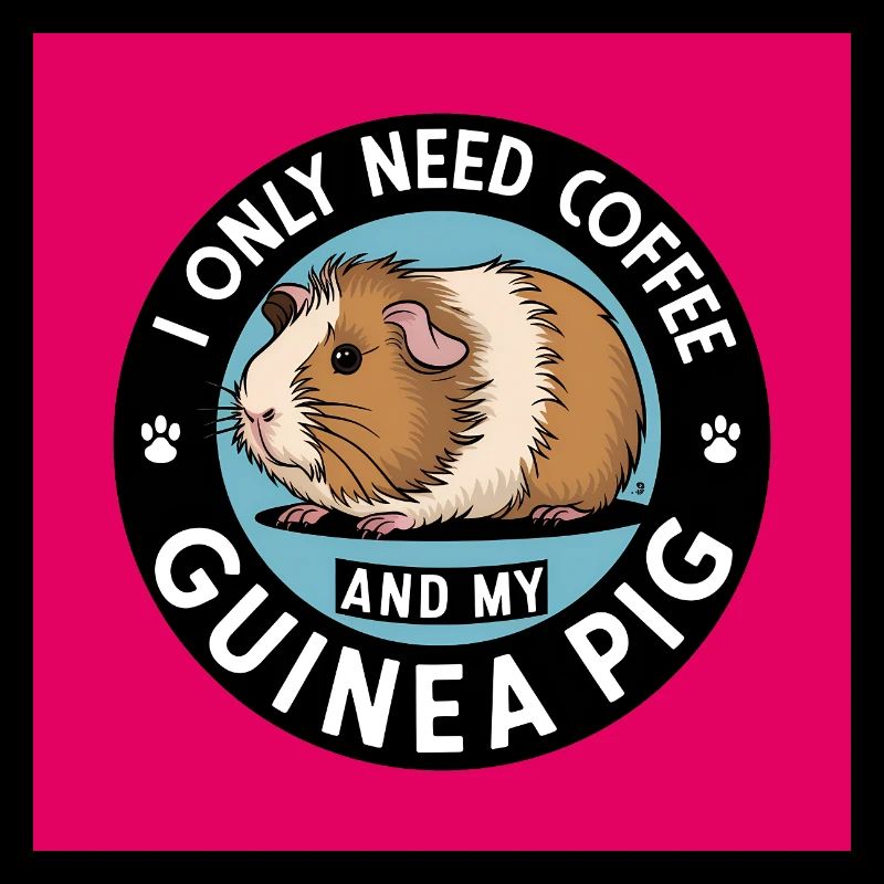 Cuddly guinea pig with coffee saying
