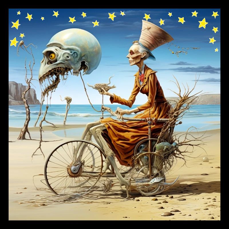 Surreal beach spirit with moonskull Halloween