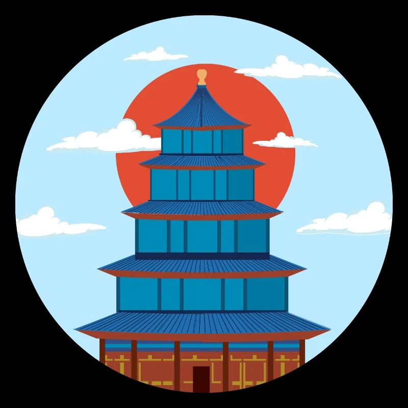 Pagode Traditionnel Bleu et Orange