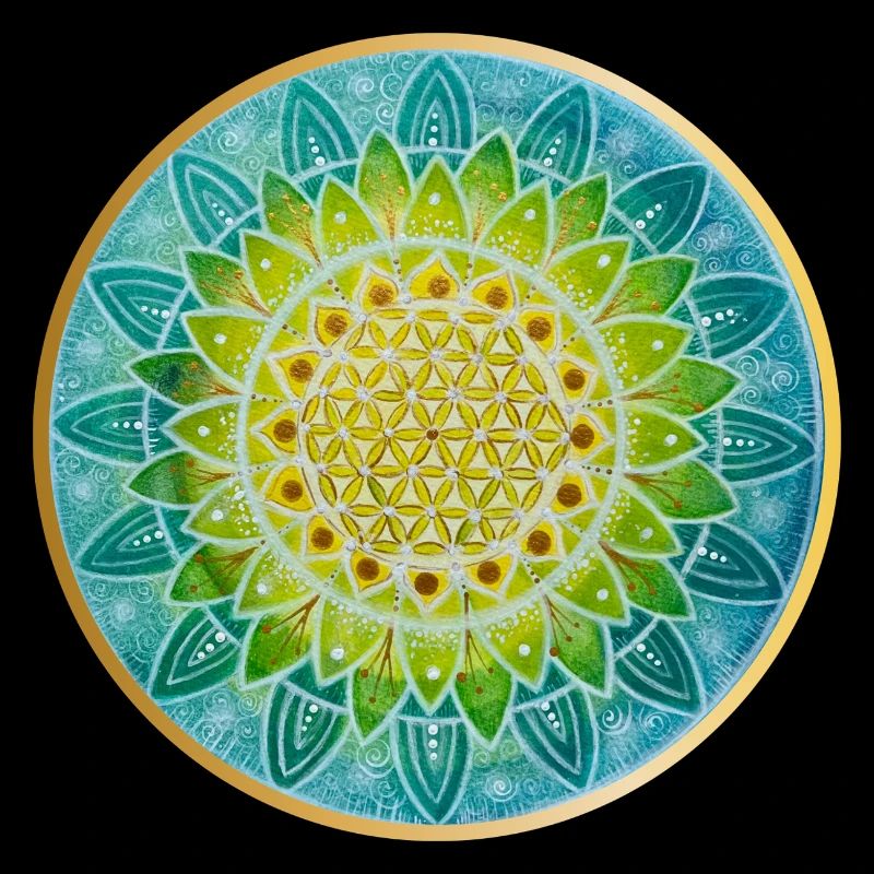 Mandala de fleur géométrique en bleu et vert