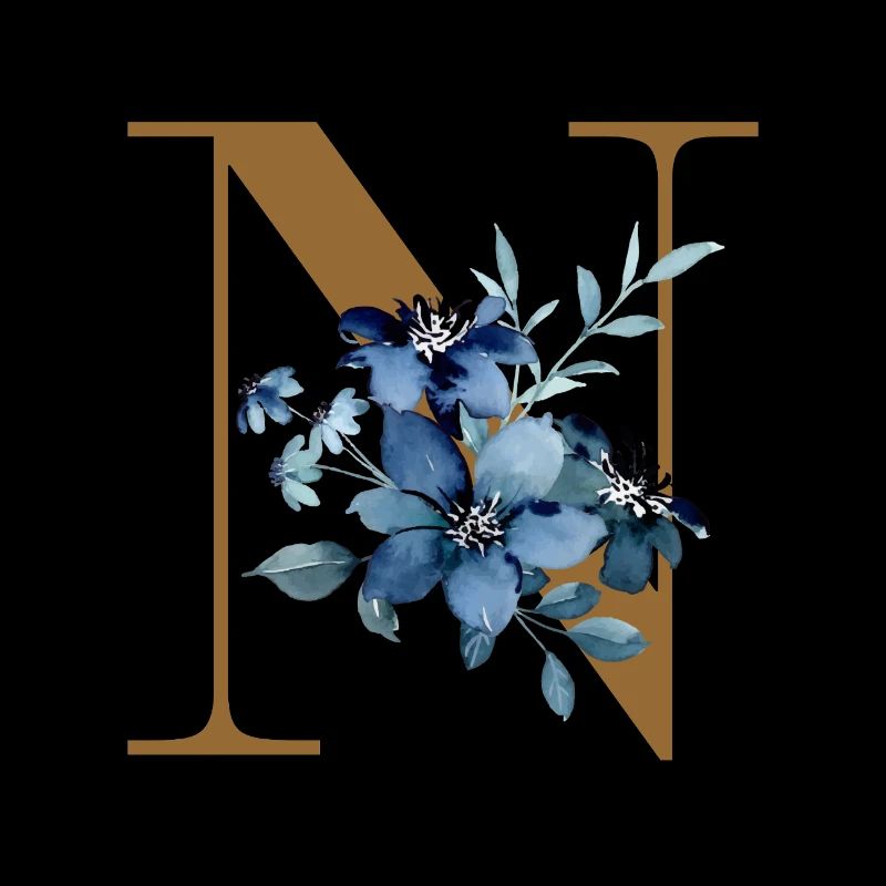 Buchstabe N mit blauen Blumen