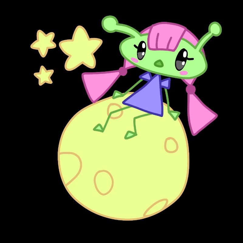 Alien auf Mond mit Sternen