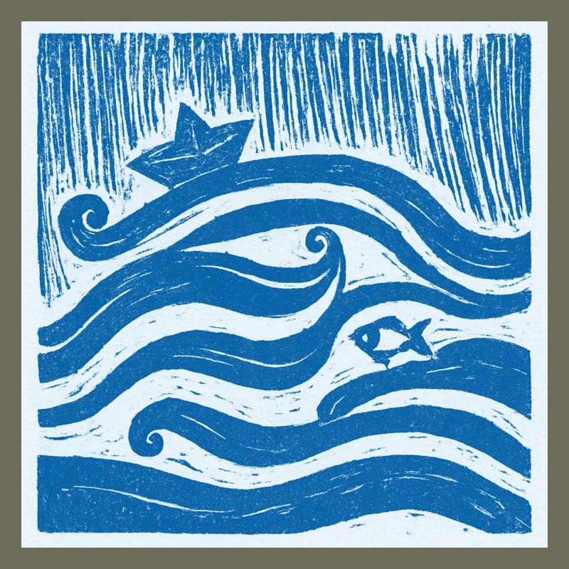Ship on Wave - Linocut