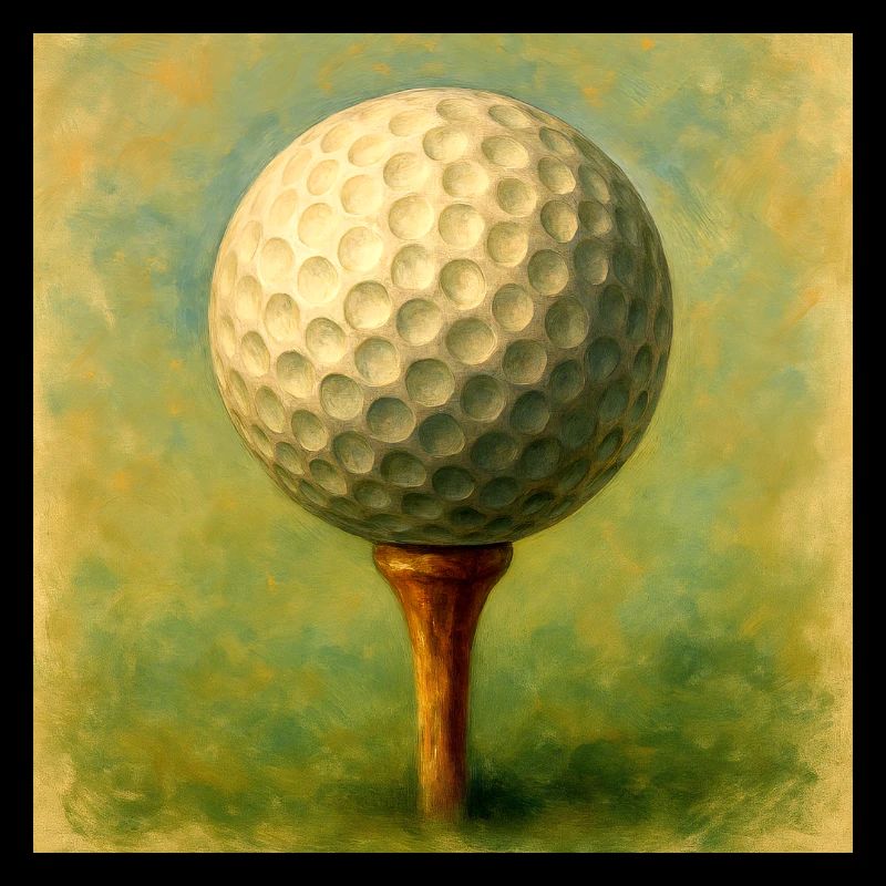 Golf ball in artistic board on tee