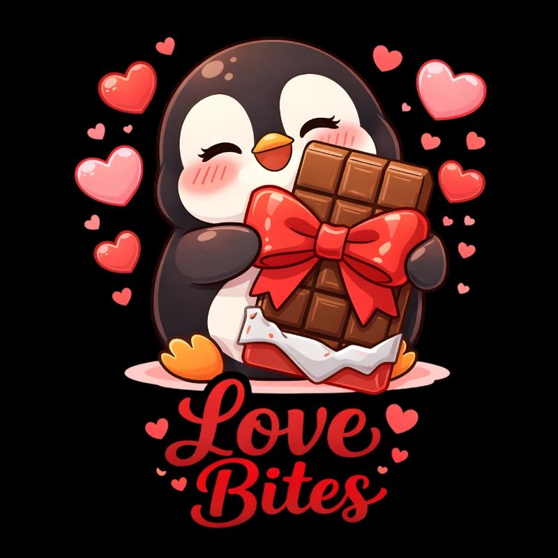 Pinguin mit Schokoherz Liebe Valentinstag