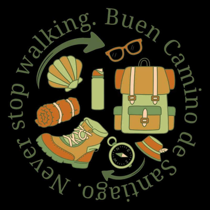 Buen Camino Never Stop Walking in Camouflage