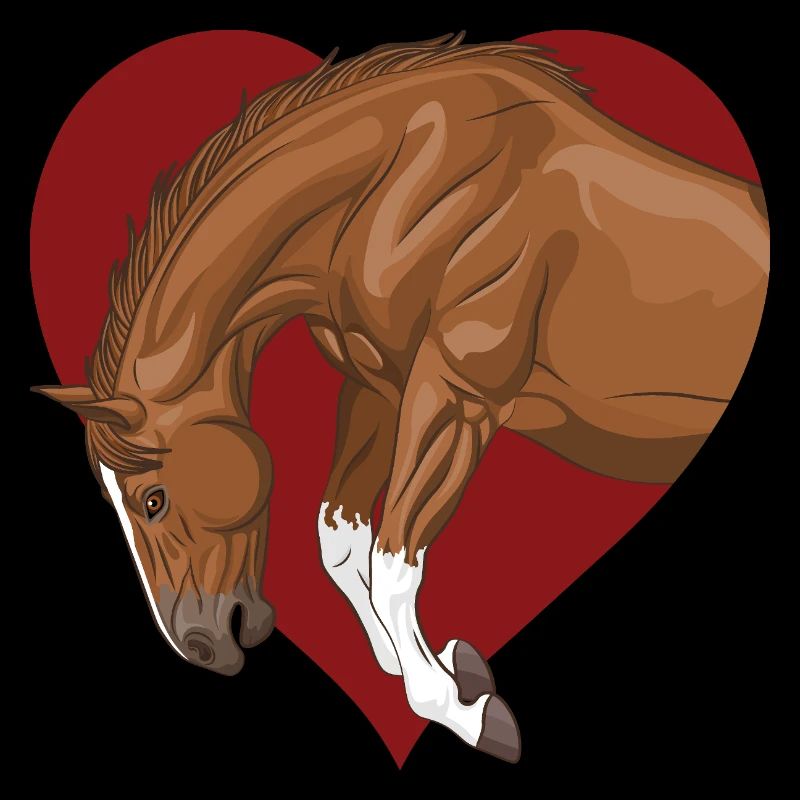 Ein Pferd, das in ein rotes Herz springt