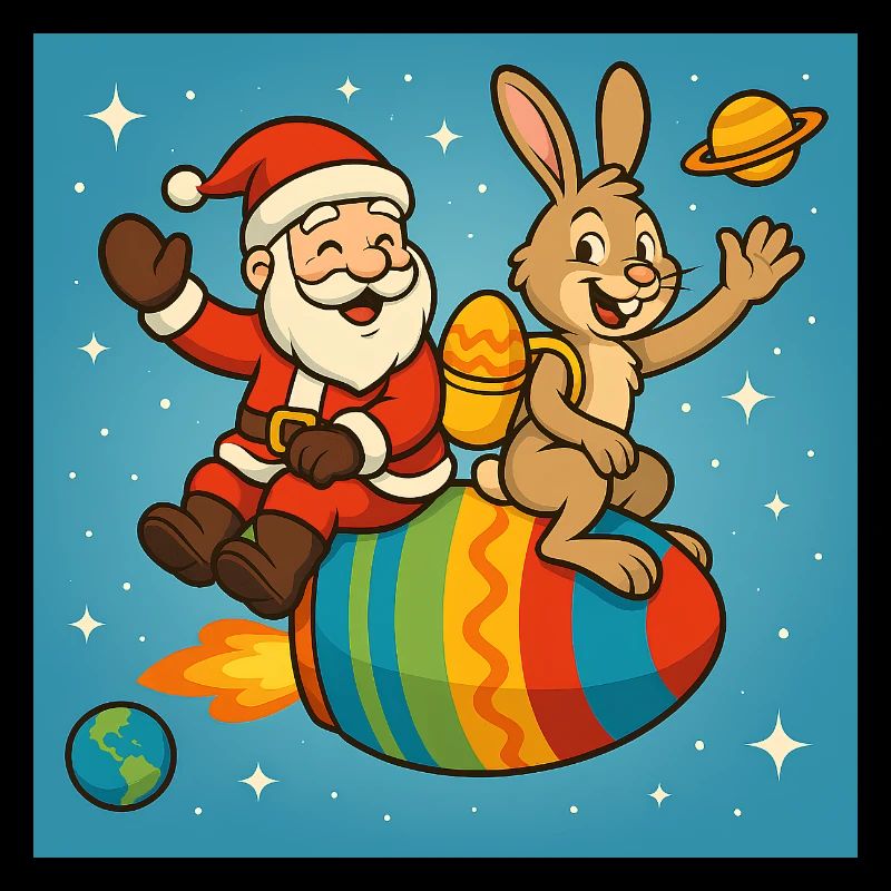 Weihnachts-Osterhase im Sternenflug