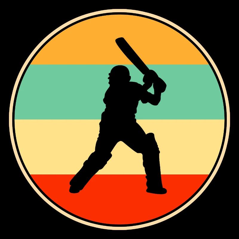 Cricket Player Retro Vintage Sunset Silhouette