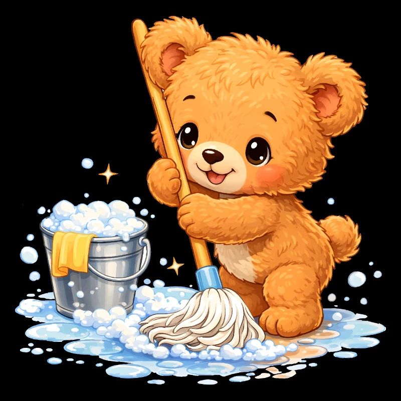 Children's Shirt Bear Cleaning Spring Cleaning Cute