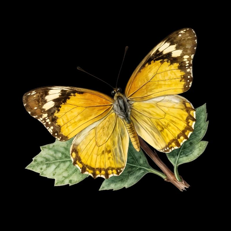Yellow butterfly, naturalistic illustration etching