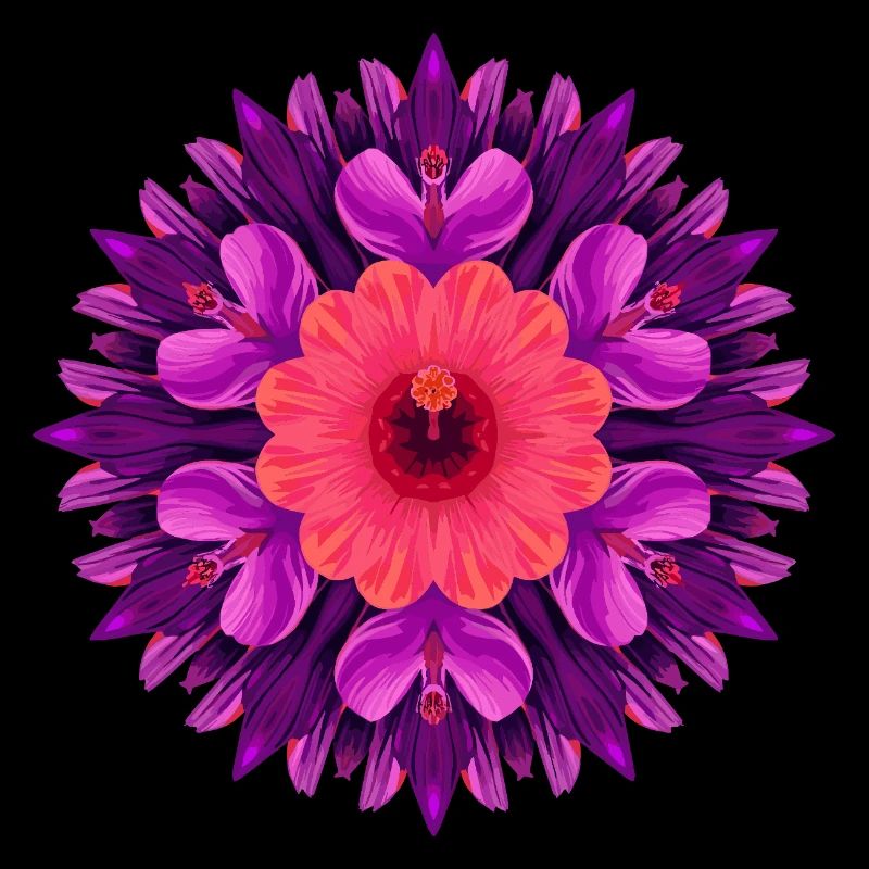 Mandala de fleurs en orange violet