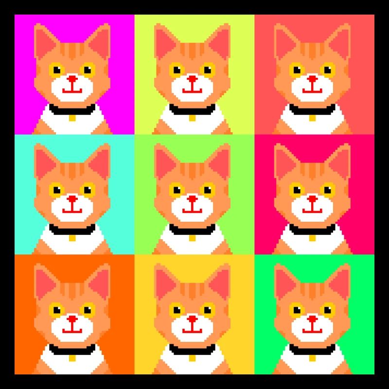 Pop Art Pixel Ginger Katzen-T-Shirt – Retro Bunt