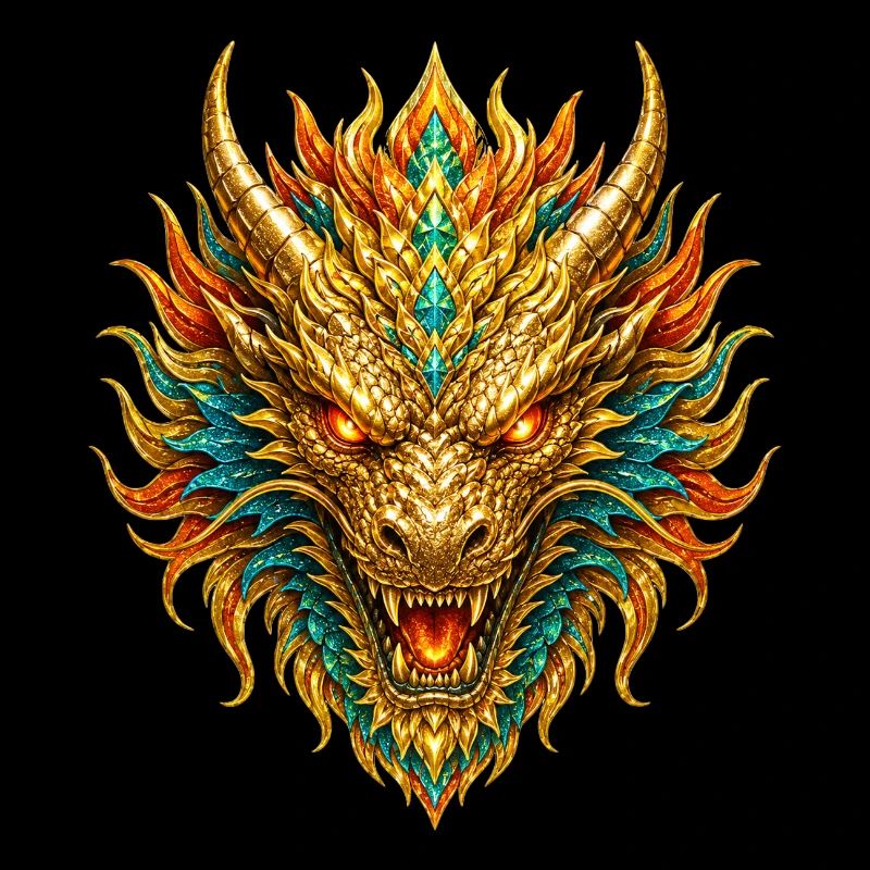 Flamme à tête de dragon dorée