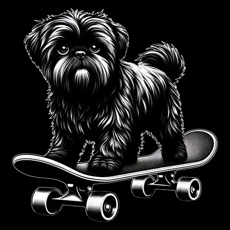 Skateboarder caniche noir et blanc