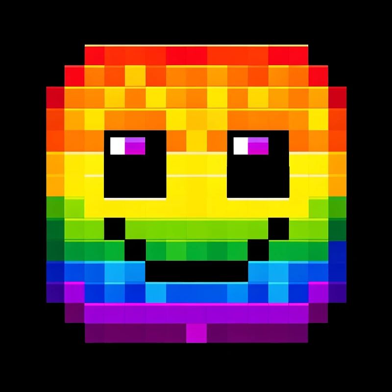 Rainbow Pixel  smiling face Art