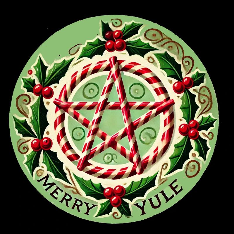Festive Holly and Candy Cane Pentagram Design