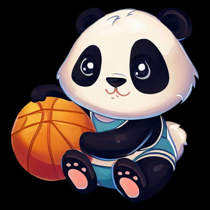Panda mignon assis et tenant un ballon de basket