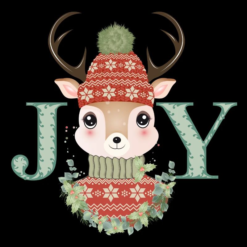 niedlicher Hirsch mit Pullover und Bommelmütze Joy