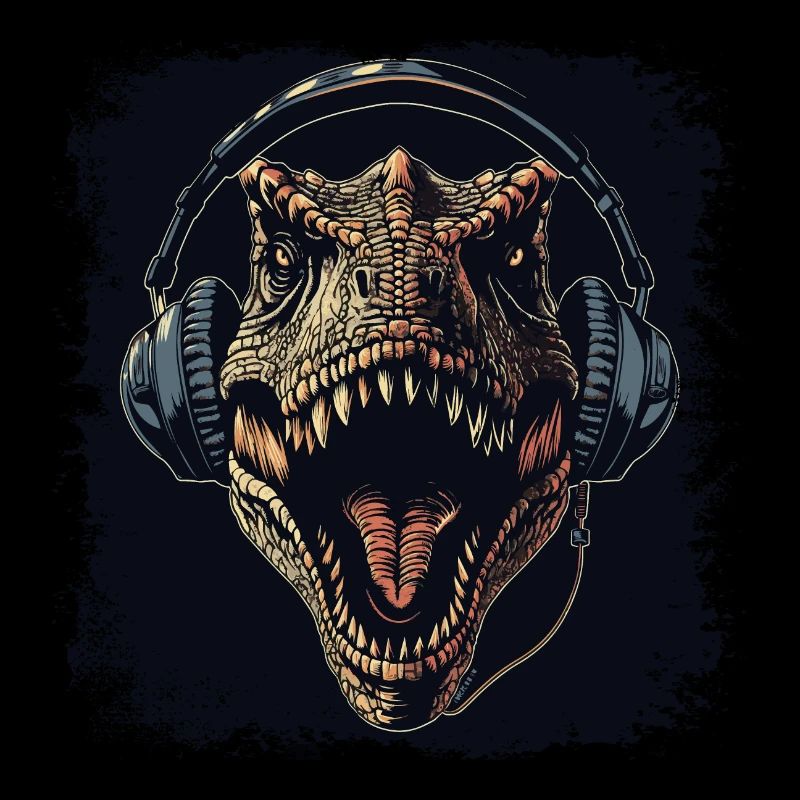 Dinosaure T-Rex écoutant de la musique