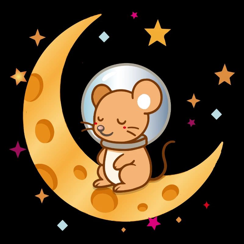 Souris astronaute endormie sur la Lune de fromage