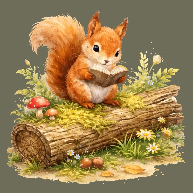 Eichhörnchen liest Buch Illustration 