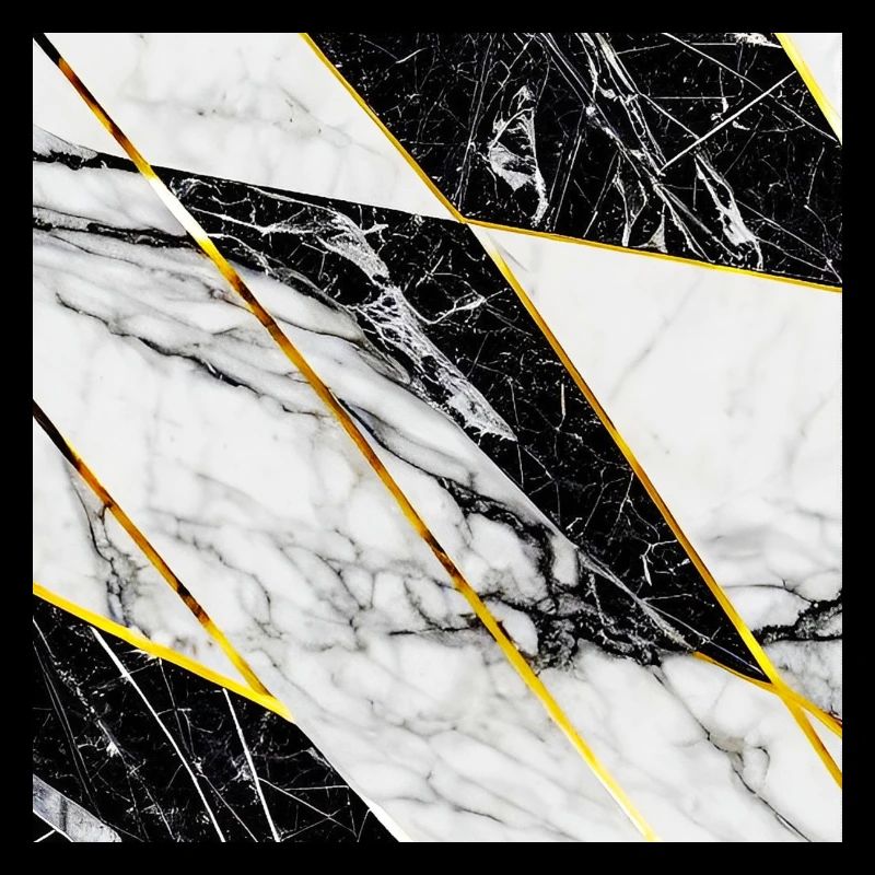 Marbre Noir Blanc Or Mosaïque Géométrique