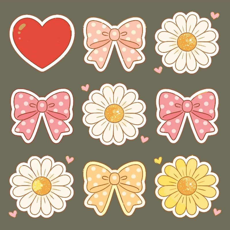 Pastel Daisy Bows Heart Pattern