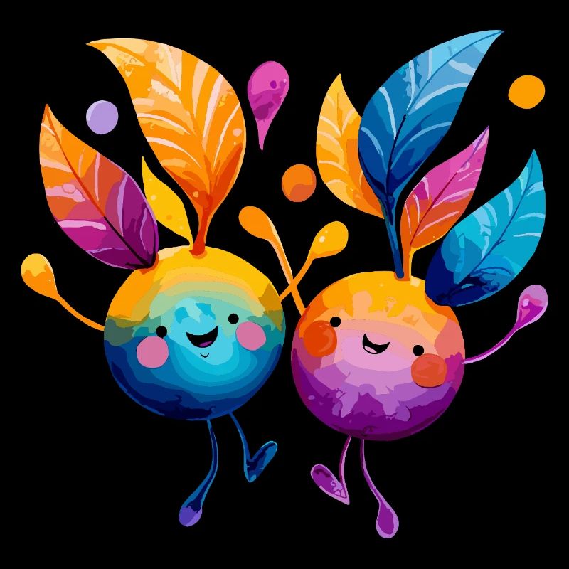 Colorful fruit friends with leaf vines