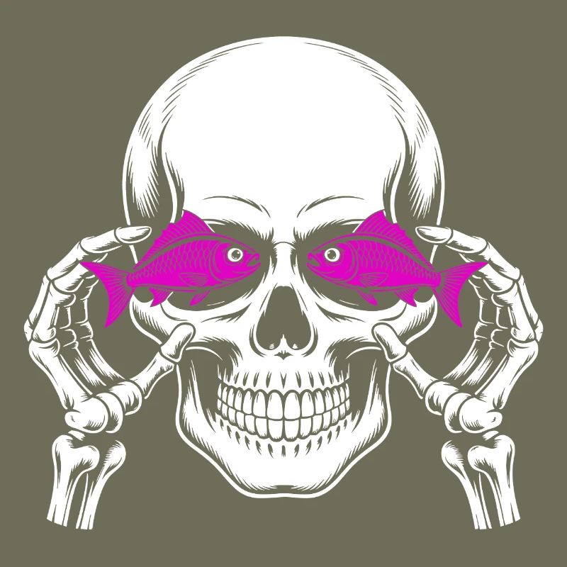 Skull and crossbones with fish